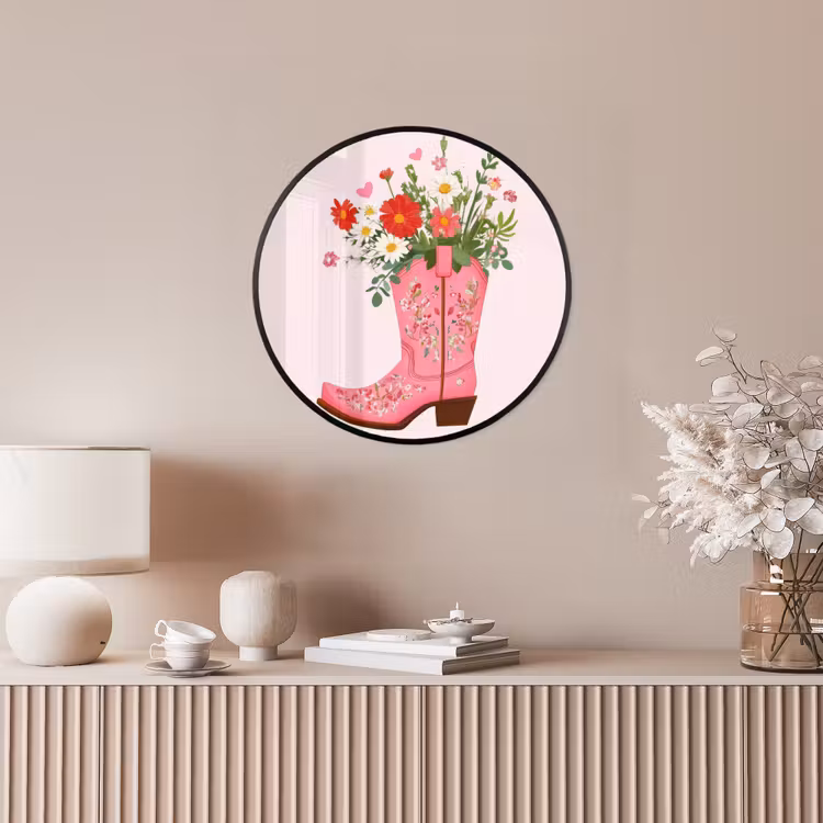 Cowboylaarzen - Roze - Boeket - Bloemen Fotolijst rond zonder passe partout klein -sfeer3