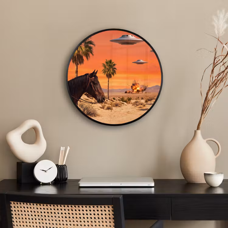 Photo Frame Round - Cowboy - Horse - Desert - Cowboy - Paard - Woestijn Fotolijst rond zonder passe partout klein