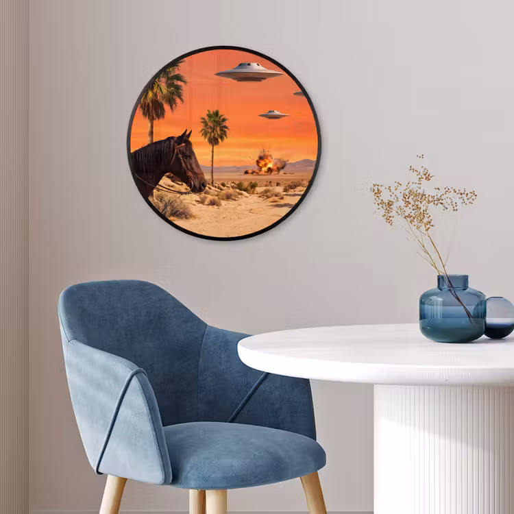 Photo Frame Round - Cowboy - Horse - Desert - Cowboy - Paard - Woestijn Fotolijst rond zonder passe partout klein