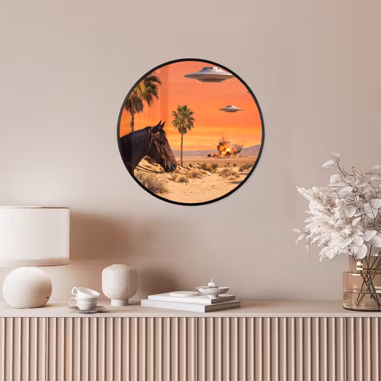 Photo Frame Round - Cowboy - Horse - Desert - Cowboy - Paard - Woestijn Fotolijst rond zonder passe partout klein