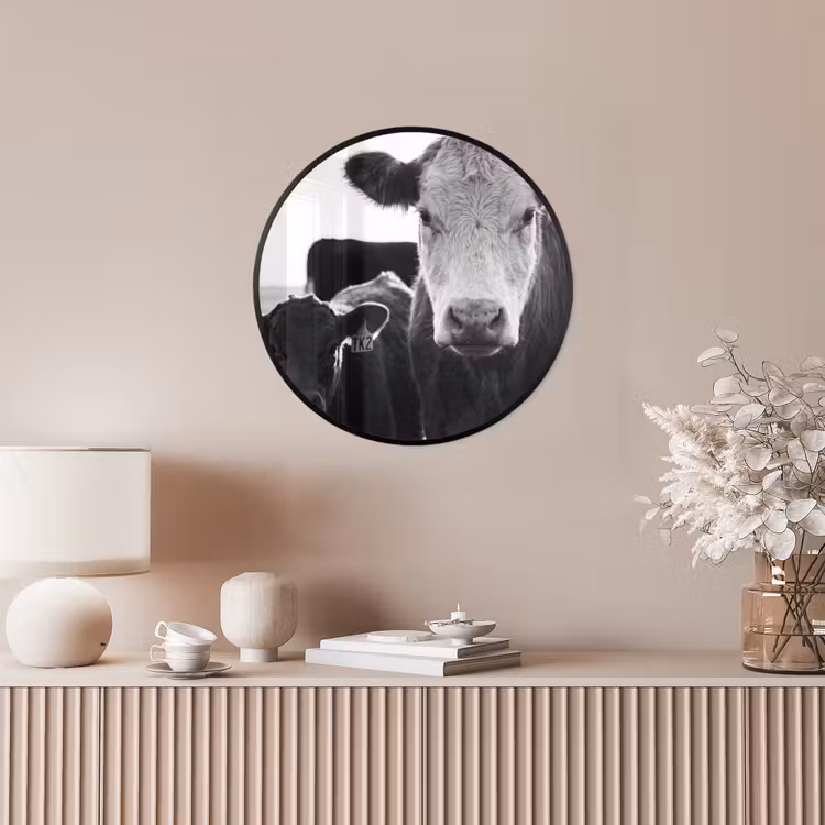 Koeien - Zwart - Wit Fotolijst rond zonder passe partout klein -sfeer3
