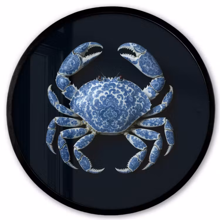 Krab - Delfts blauw - Dieren Fotolijst rond zonder passe partout klein -3d