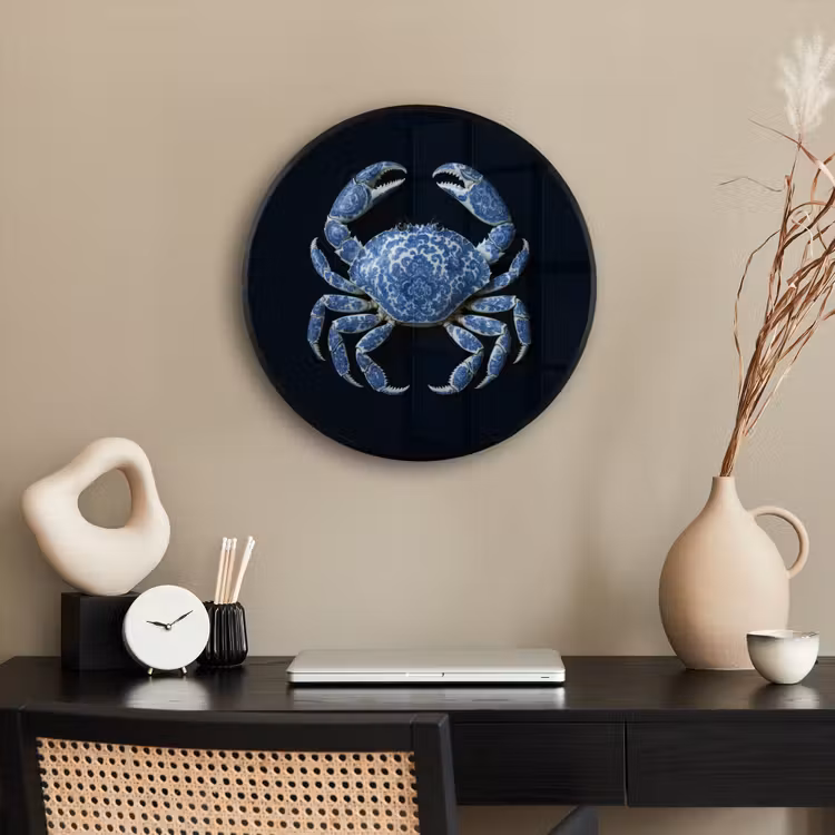 Krab - Delfts blauw - Dieren Fotolijst rond zonder passe partout klein -sfeer1