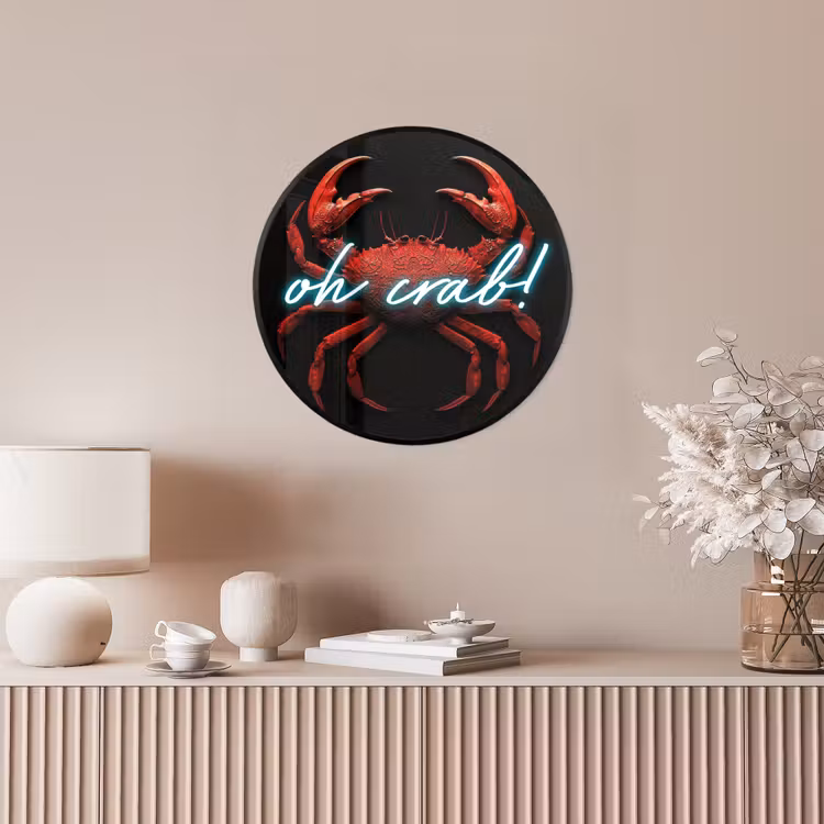 Krab - Rood - Neon - Quote Fotolijst rond zonder passe partout klein -sfeer3