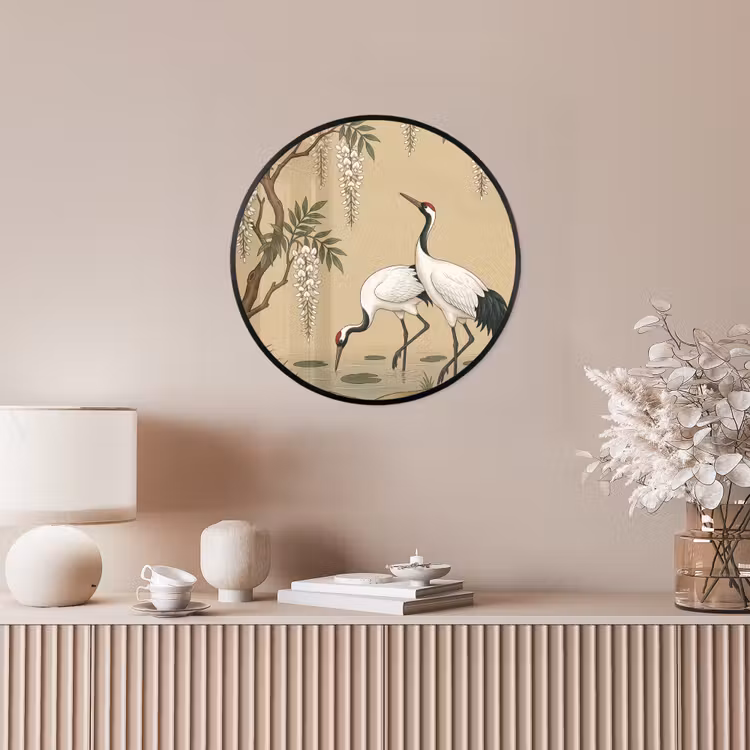 Kraanvogels - Water - Beige Fotolijst rond zonder passe partout klein -sfeer3