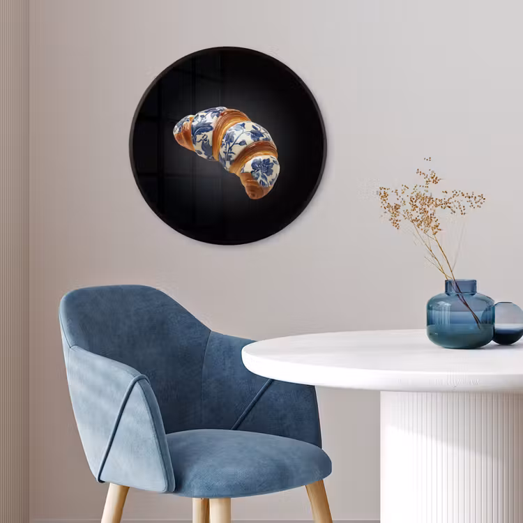 Croissant - Bloemenpatroon - Delftsblauw Fotolijst rond zonder passe partout klein -sfeer2