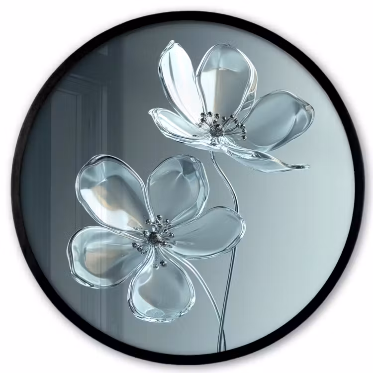 Kristal - Bloemen - Grijs Fotolijst rond zonder passe partout klein -3d
