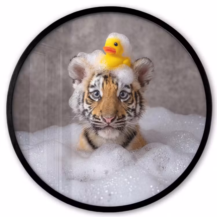 Welpje - Bad - Geel Fotolijst rond zonder passe partout klein -3d
