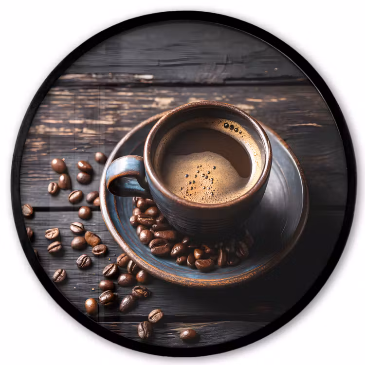 Kop - Koffie - Hout - Bonen Fotolijst rond zonder passe partout klein -3d