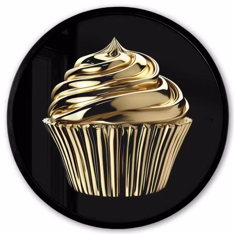 Cupcake - Eten - Goud - Zwart Fotolijst rond zonder passe partout klein -3d