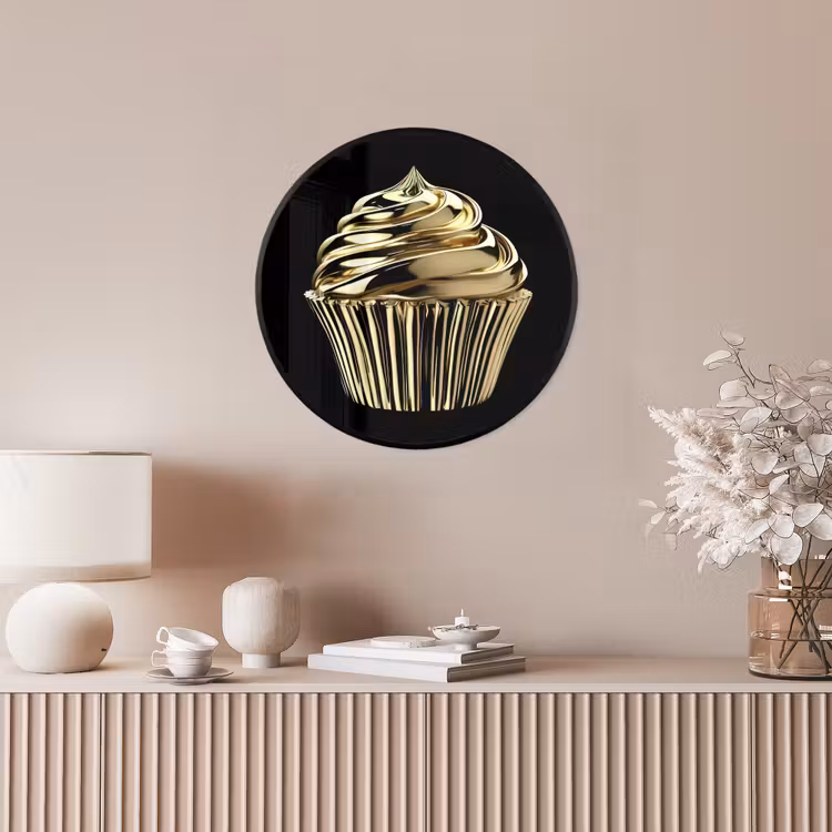 Cupcake - Eten - Goud - Zwart Fotolijst rond zonder passe partout klein -sfeer3