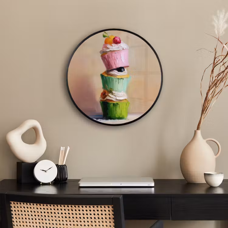 Cupcakes - Gestapeld - Kleurrijk - Fruit Fotolijst rond zonder passe partout klein -sfeer1