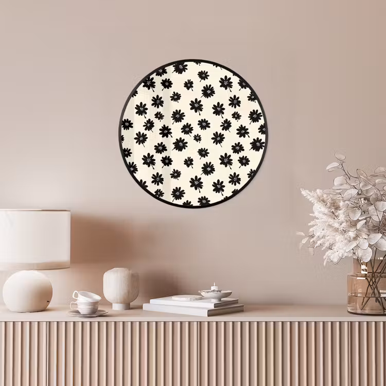 Madeliefjes - Grafisch - Zwart - Beige Fotolijst rond zonder passe partout klein 856 -sfeer3