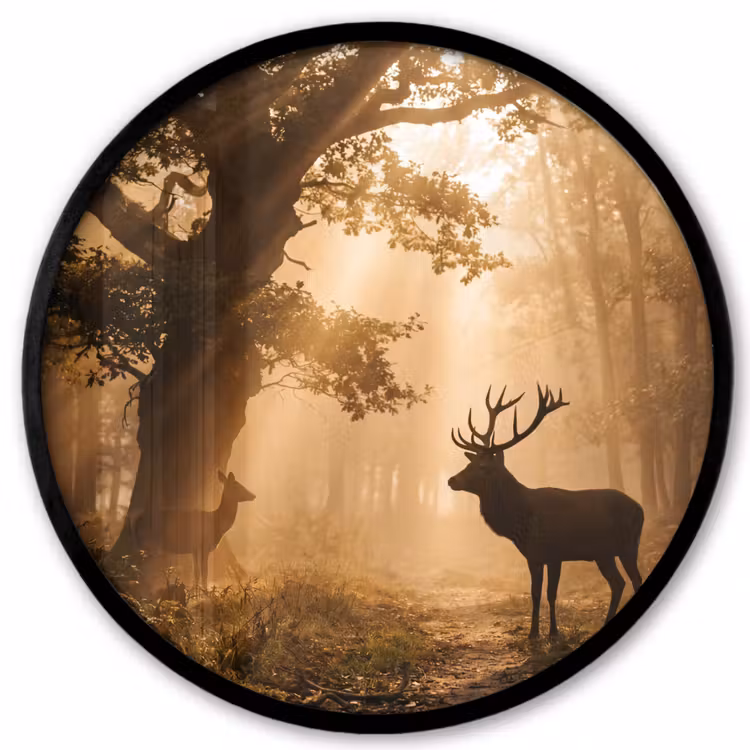 Hert - Bos - Mistig - Natuur - Goud Fotolijst rond zonder passe partout klein -3d
