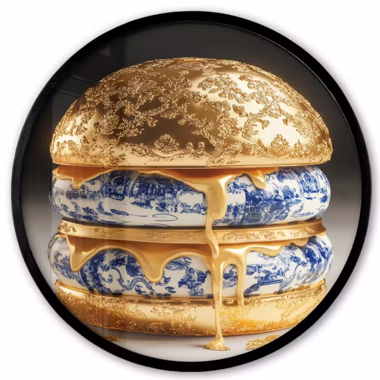 Delftsblauw - Goud - Burger Fotolijst rond zonder passe partout klein -3d