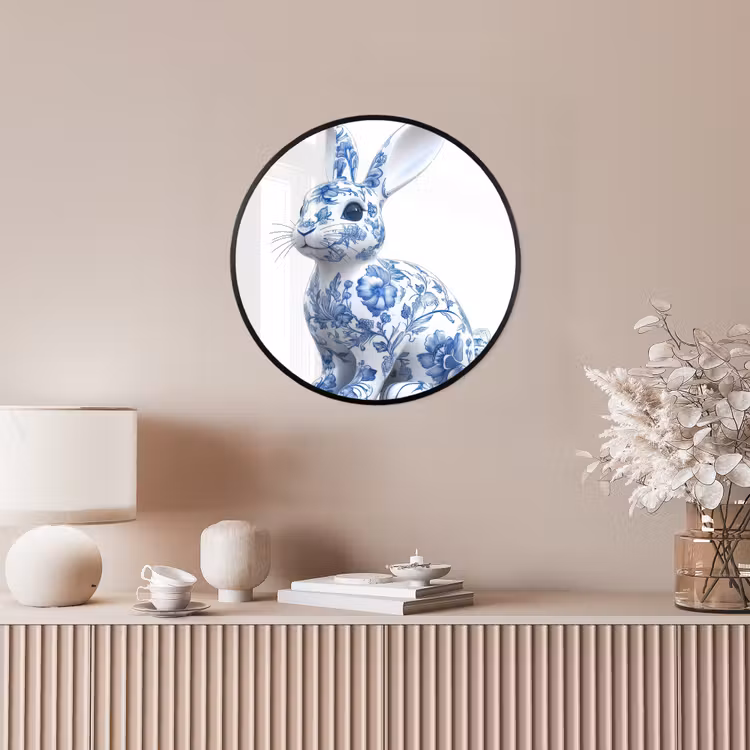 Delftsblauw - Haasje - Wit Fotolijst rond zonder passe partout klein -sfeer3
