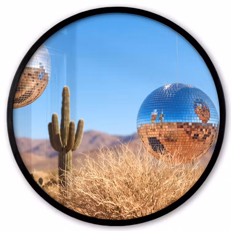 Photo Frame Round - Desert - Mirror Ball - Art - Woestijn - Spiegelbal - Kunst Fotolijst rond zonder passe partout klein