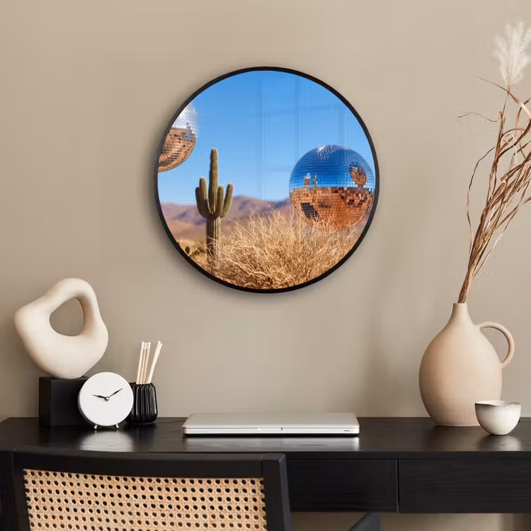 Photo Frame Round - Desert - Mirror Ball - Art - Woestijn - Spiegelbal - Kunst Fotolijst rond zonder passe partout klein