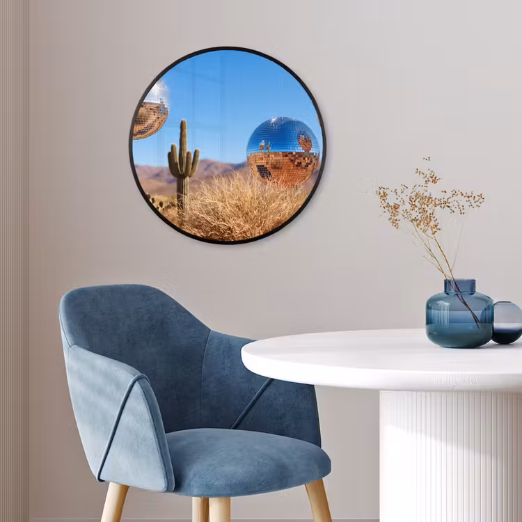 Photo Frame Round - Desert - Mirror Ball - Art - Woestijn - Spiegelbal - Kunst Fotolijst rond zonder passe partout klein