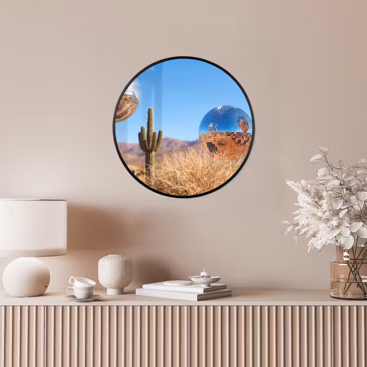 Photo Frame Round - Desert - Mirror Ball - Art - Woestijn - Spiegelbal - Kunst Fotolijst rond zonder passe partout klein