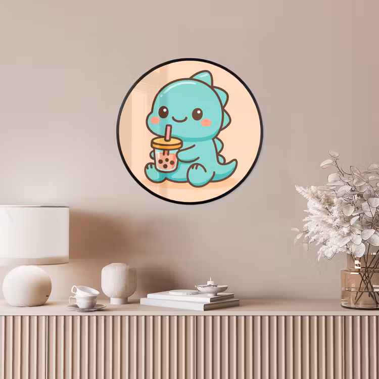 Dino - Boba - kawaii - Oranje Fotolijst rond zonder passe partout klein -sfeer3