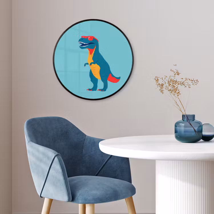 Dinosaurus - Blauw - Zonnebril Fotolijst rond zonder passe partout klein -sfeer2