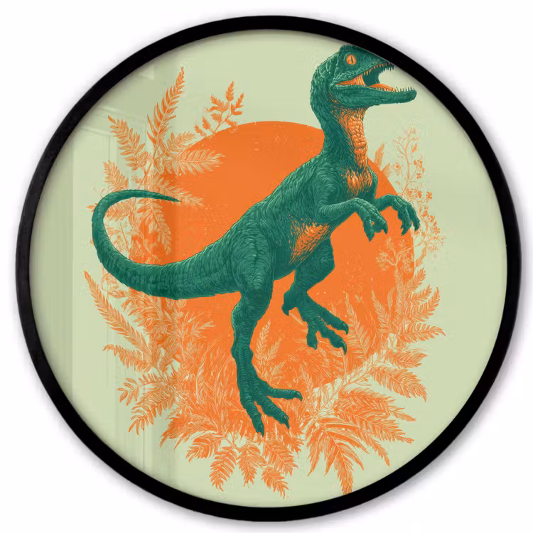 Dinosaurus - Groen - Planten - Cirkel Fotolijst rond zonder passe partout klein -3d