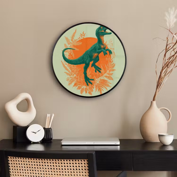 Dinosaurus - Groen - Planten - Cirkel Fotolijst rond zonder passe partout klein -sfeer1