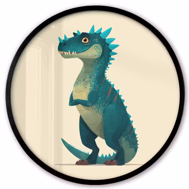Dinosaurus - Turquoise - Stekels Fotolijst rond zonder passe partout klein -3d
