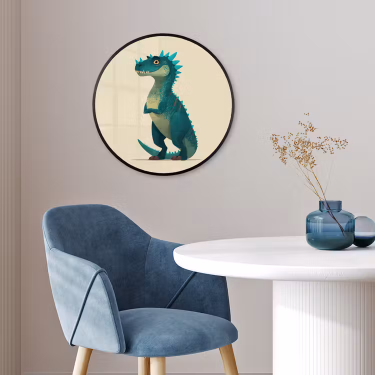 Dinosaurus - Turquoise - Stekels Fotolijst rond zonder passe partout klein -sfeer2