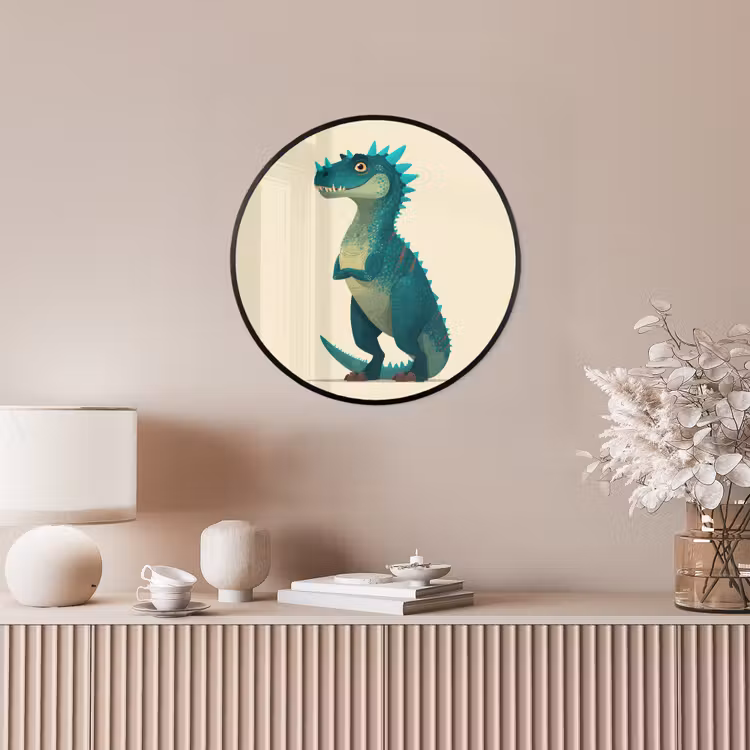 Dinosaurus - Turquoise - Stekels Fotolijst rond zonder passe partout klein -sfeer3