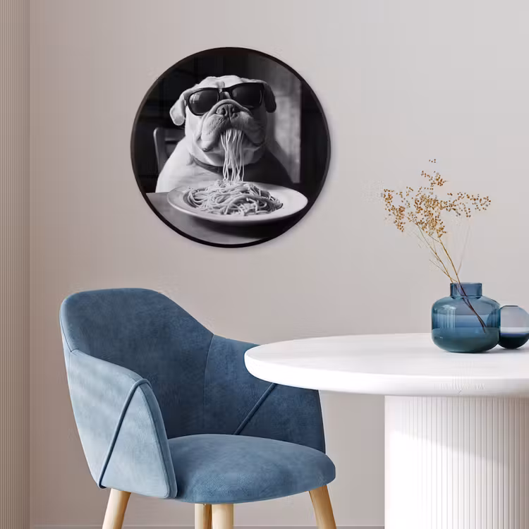 Hond - Bulldog - Pasta - Bril - Stoer - Dieren Fotolijst rond zonder passe partout klein -sfeer2