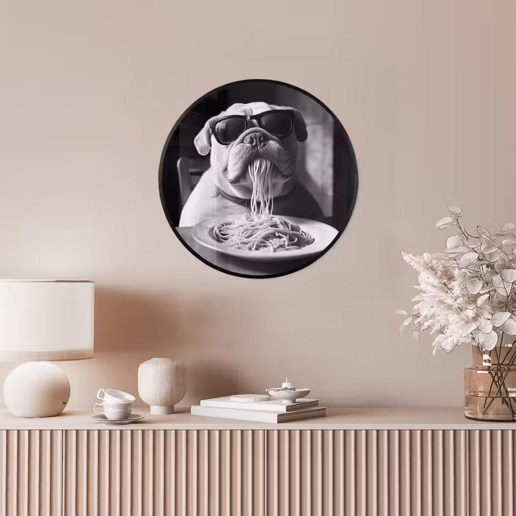 Hond - Bulldog - Pasta - Bril - Stoer - Dieren Fotolijst rond zonder passe partout klein -sfeer3