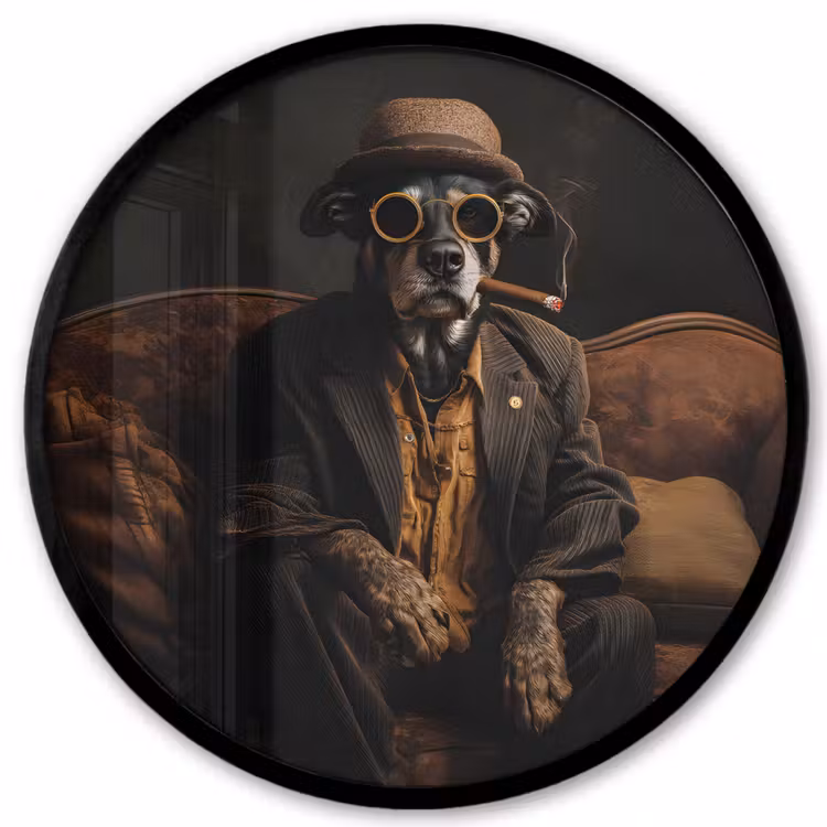 Hond - Sigaar - Hoed - Pak Fotolijst rond zonder passe partout klein -3d