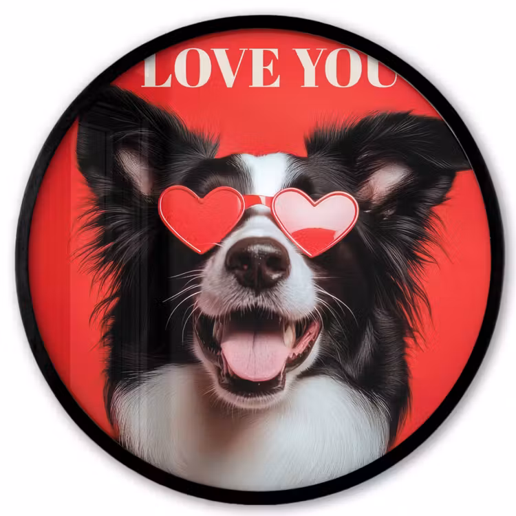 Hond - Hartjesbril - Loveyou - Rood Fotolijst rond zonder passe partout klein -3d
