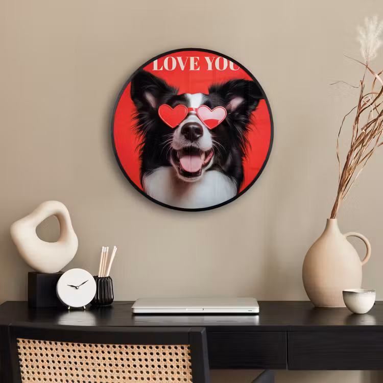 Hond - Hartjesbril - Loveyou - Rood Fotolijst rond zonder passe partout klein -sfeer1