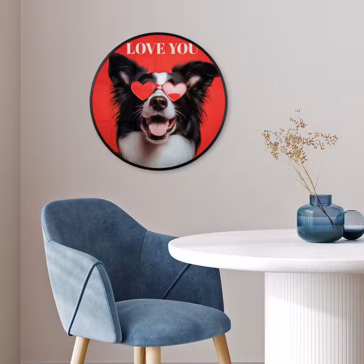 Hond - Hartjesbril - Loveyou - Rood Fotolijst rond zonder passe partout klein -sfeer2