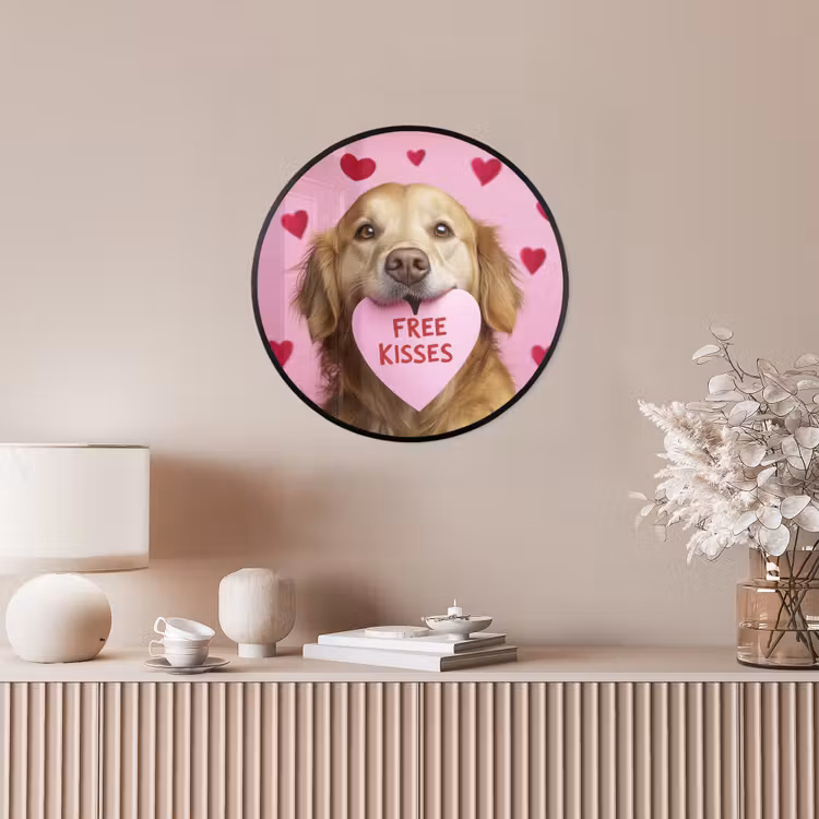 Hond - Kiss- Valentijn - Hartjes Fotolijst rond zonder passe partout klein -sfeer3