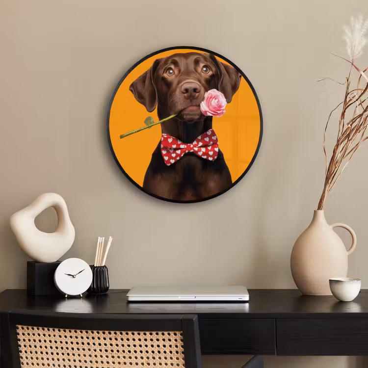 Hond - Oranje - Roos - Valentijn Fotolijst rond zonder passe partout klein -sfeer1