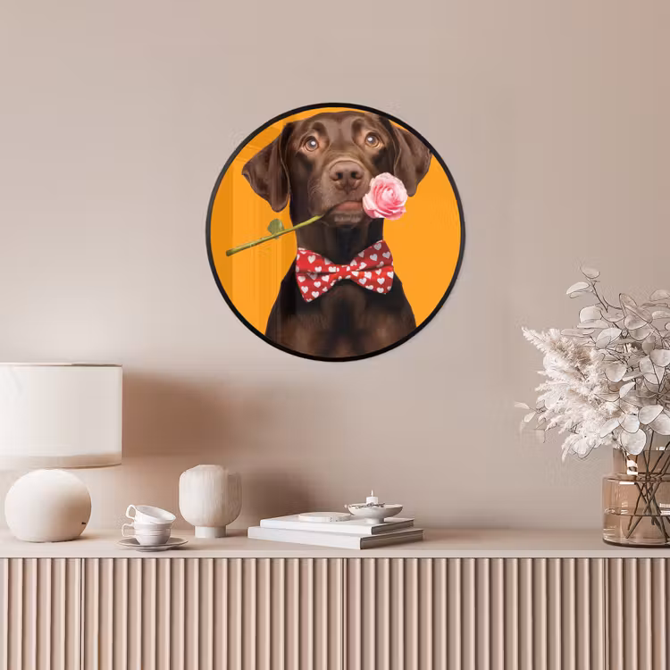 Hond - Oranje - Roos - Valentijn Fotolijst rond zonder passe partout klein -sfeer3