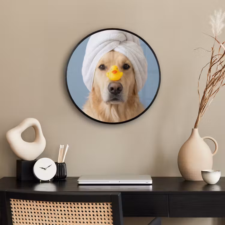 Hond - Badeend - Geel Fotolijst rond zonder passe partout klein -sfeer1