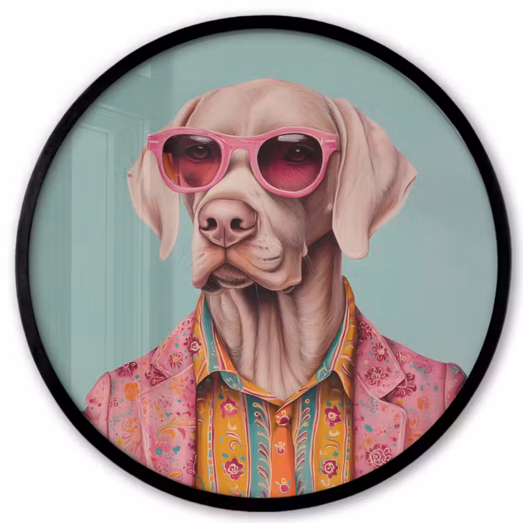Hond - Overhemd - Bloemen - Bril Fotolijst rond zonder passe partout klein -3d