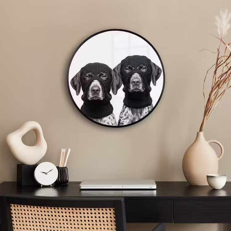Honden - Bivakmuts - Zwart - wit Fotolijst rond zonder passe partout klein -sfeer1