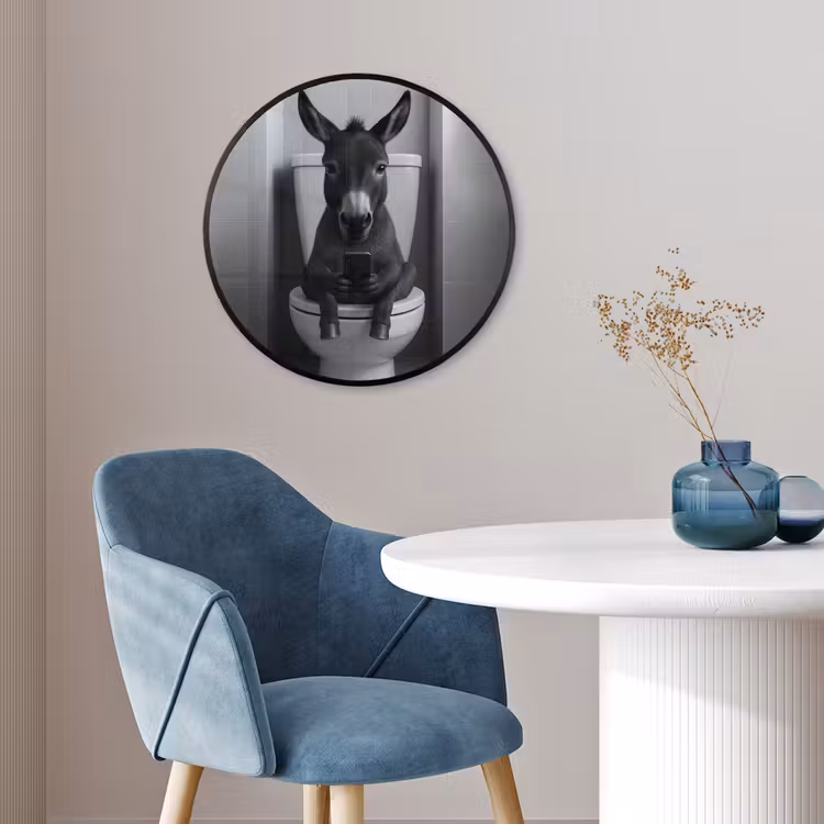 Ezel - Telefoon - Toilet - Zwart - Wit Fotolijst rond zonder passe partout klein -sfeer2