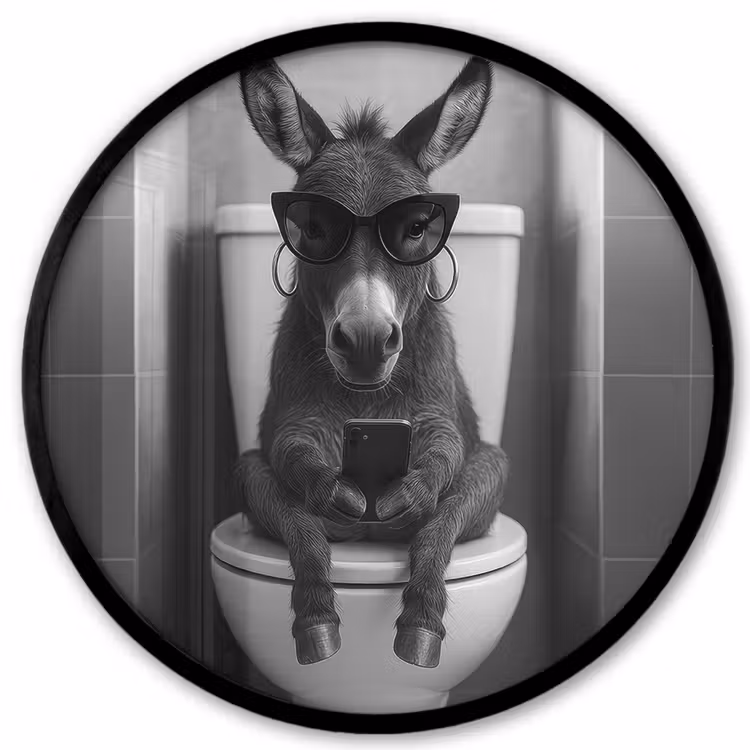 Ezel - Telefoon - Toilet - Zwart - Wit Fotolijst rond zonder passe partout klein -3d