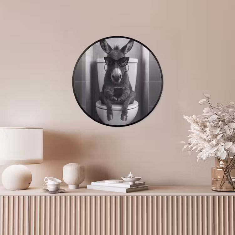 Ezel - Telefoon - Toilet - Zwart - Wit Fotolijst rond zonder passe partout klein -sfeer3