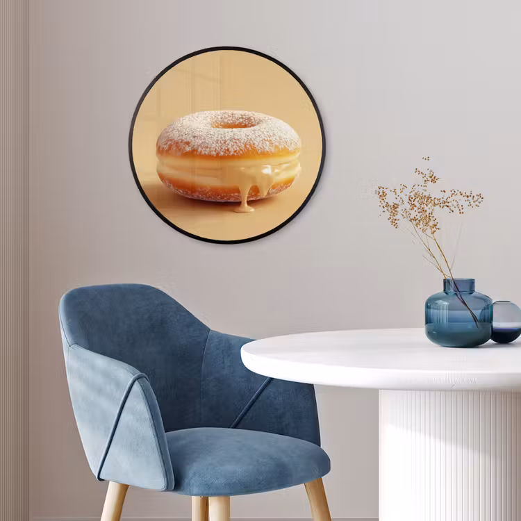 Donut - Romig - Poedersuiker - Beige Fotolijst rond zonder passe partout klein -sfeer2