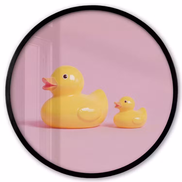 Eendjes - Vrolijk - Roze Fotolijst rond zonder passe partout klein -3d
