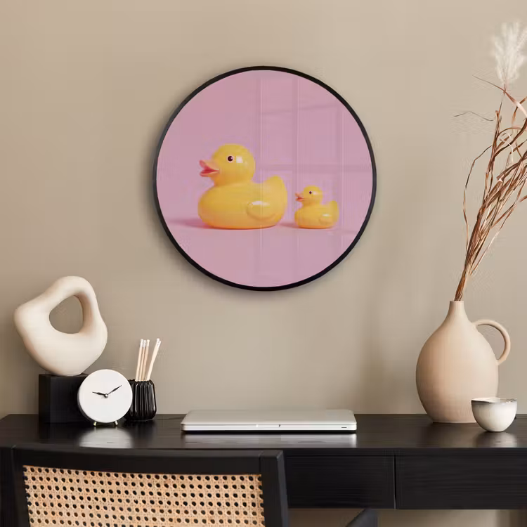 Eendjes - Vrolijk - Roze Fotolijst rond zonder passe partout klein -sfeer1
