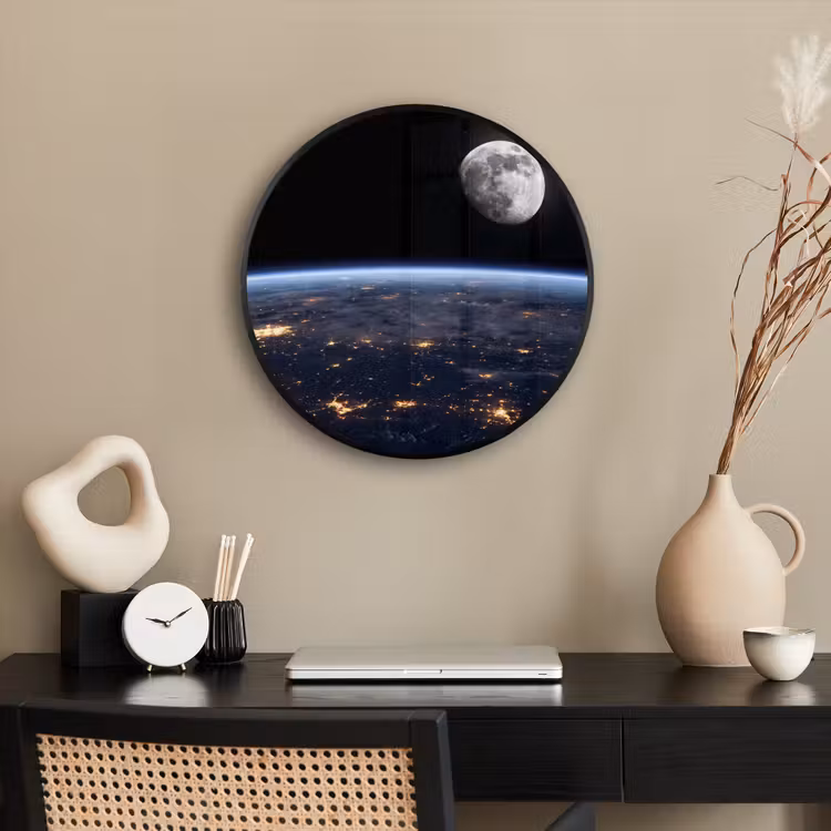 Photo Frame Round - Earth - Night - Space - Aarde - Nacht - Ruimte Fotolijst rond zonder passe partout klein